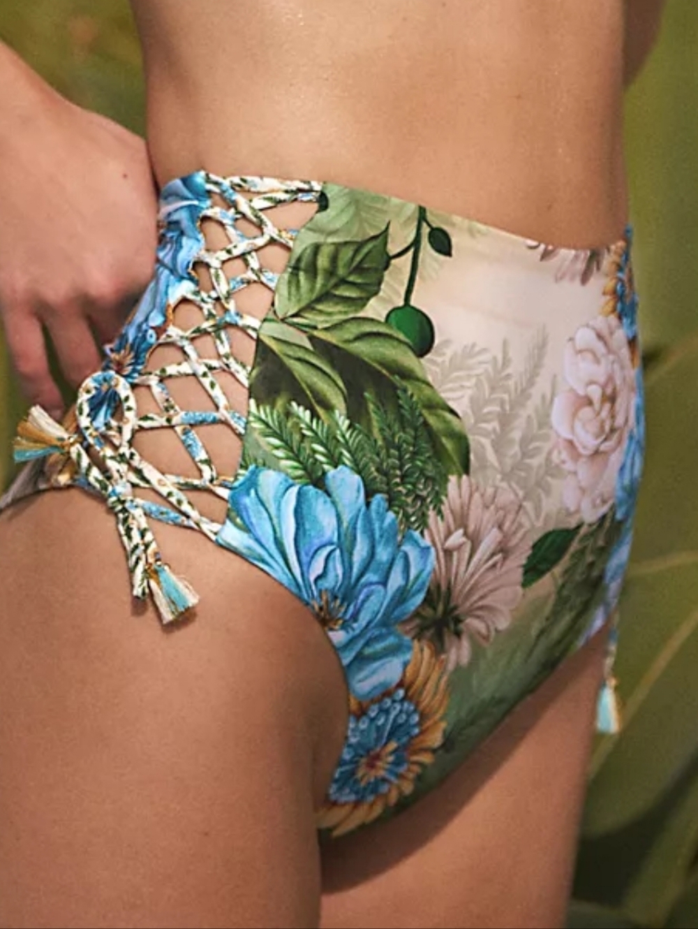 Agua Bendita Hope High Rise Cheeky Reversible Bottom Crisscross Side Tie Tassels